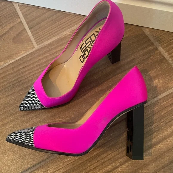 SERGIO ROSSI Super Heel Crystal-Embellished Neon Bright Pink Satin Pumps 34 4 - Picture 7 of 10